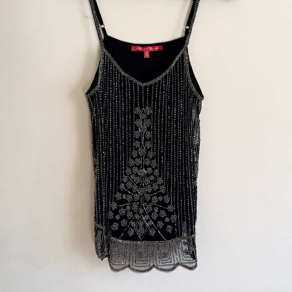 Saks Fifth Ave silver Beaded Black top M